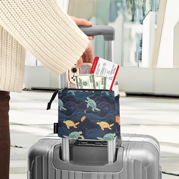 xigua Colored Turtle Travel Luggage Cup Holder,Free Hands Suitcase Drinks Carrier Bag Drink Holder with 2 Coffee Mugs for Flight Attendants,Business Travelers Travel Essential170, 7.9×3.9×4.9in