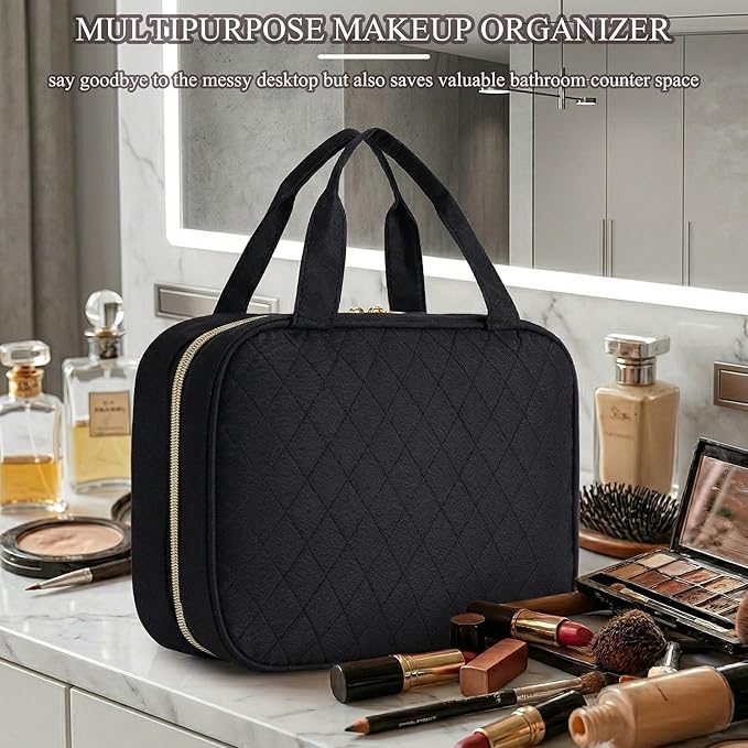 MODENGKONGJIAN Travel Toiletry Bag - Hanging Toiletry Bag for Women, Waterproof Makeup Cosmetic Bag Travel Organizer for Accessories, Shampoo, Full-size Container, Toiletries (Black)