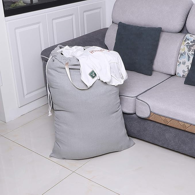 Heavy Duty Laundry Bag with Drawstring and Handle, Extra Large Travel Dirty Clothes Bag for Laundromat and Household, Durable Rip-Stop Laundry Hamper Liner, 28 x 40 Inch, Gray