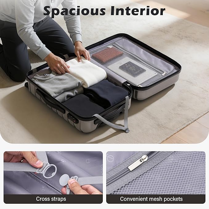 Coolife Luggage Sets, 3 Piece Hard Shell Suitcase Set with Spinner Wheels, Expandable Large Checked Luggage, Lightweight Rolling Carry On with TSA Lock Gray
