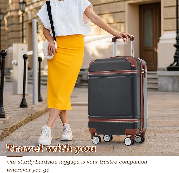Merax Suitcase Set 28 inches Expandable Luggage with TSA Lock Spinner Wheels Hardshell Lightweight Vintage Luggage with Travel Bag,Black