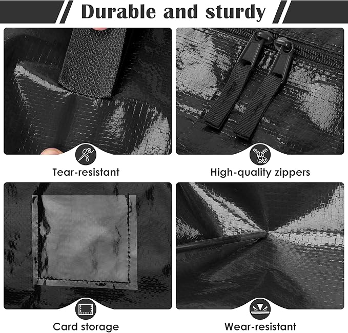 6 Pack Extra Large Heavy Duty Moving Bags with Reinforced Zipper & Wide Handles, Moisture-Resistant Storage Bins Packing Cubes for Clothes, College Dorm, Travel, and Home Organization, Black