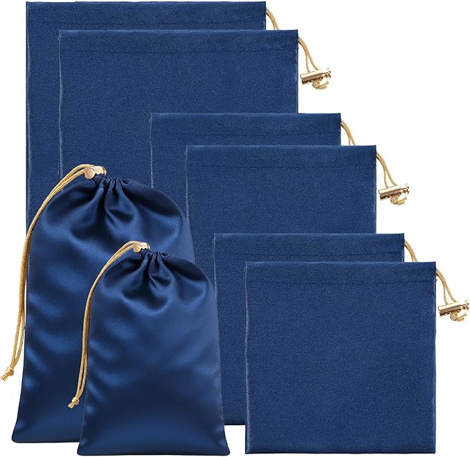 Adult Toy Storage Bags, 6 Pcs Quality Satin Silk Drawstring Pouch Adjustable Microfiber Toy Organizer Bags Gift Bags Foldable Ditty Bag for Women Men Toy Underwear Sunglasses Cosmetic, 3 Sizes (Blue)
