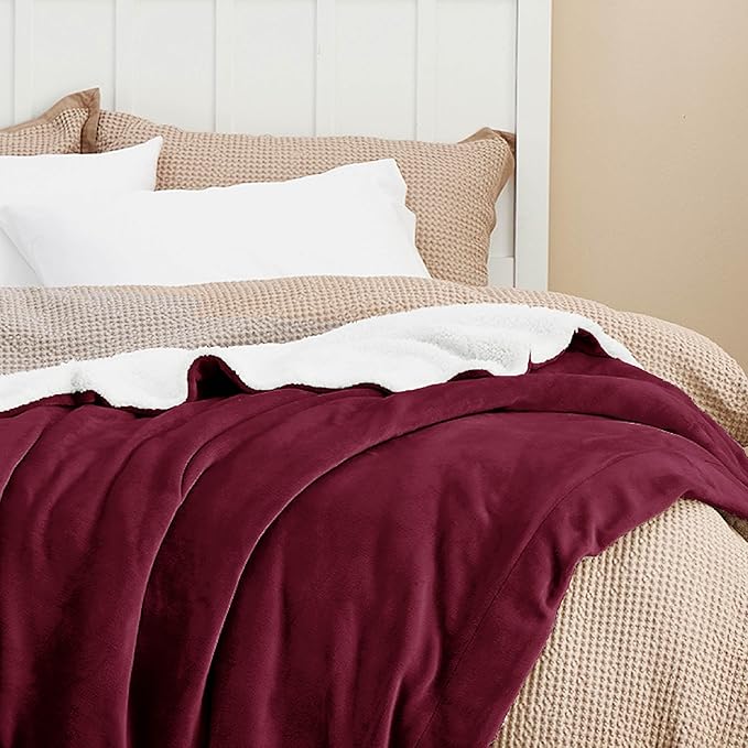 Bedsure GentleSoft Sherpa Fleece Throw Blanket for Couch, Non-Heated, Thick and Warm Throw for Girls and Women, Soft Fuzzy Plush Blanket for Winter, Burgundy, 50x60 Inches