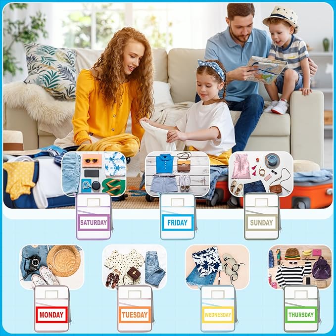 Honoson 7 Pack Packing Cubes for Travel Days of Week Packing Cubes with Labels Clear Zippered Storage Bag for Travel Summer Camp Essentials