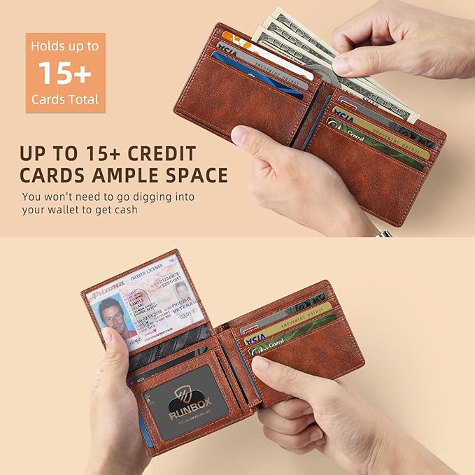 RUNBOX Wallet for Men Slim Rfid Leather 2 ID Window With Gift Box | Slim, Rfid, 2 ID Window, With Gift Box, Slim, Rfid