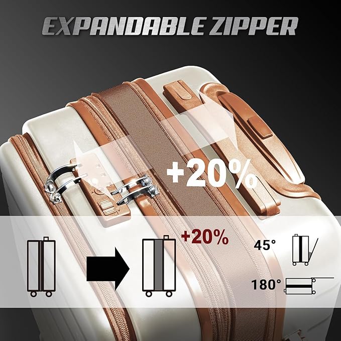 SmileLine 20 inch Carry-On, Lightweight Hardside Suitcase, Expandable Small Suitcase with Front Pocket, WhiteBrown