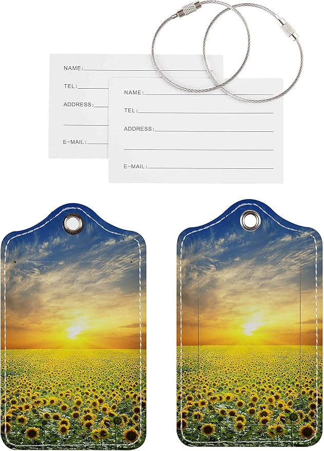 Luggage Tags for Suitcases, 2 Pack Cute PU Leather Suitcase Tag Identifiers TSA Approved with Stainless Steel Loop and Address Card for Baggage Tag for Cruise Airport Travel Essentials by Chelmon