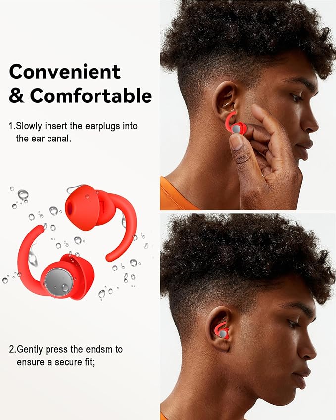 Ear Plugs for Sleeping - Noise Reduction Soft Silicone Earplugs, 2 Pairs Reusable Hearing Protection Earplugs for Noise Sensitivity, Sleep,Snore,Travel,Sound Reduction Noise Cancelling -(Red)