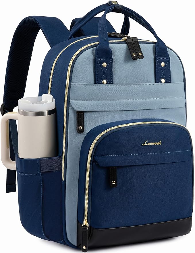LOVEVOOK Laptop Backpack for Women with Giant Tumbler Holder Pocket,17.3 inch School College Bookbag Nurse Teacher Backpack,Work Travel Backpack Purse Laptop Computer Bag,Indigo blue-Mint green-Indigo