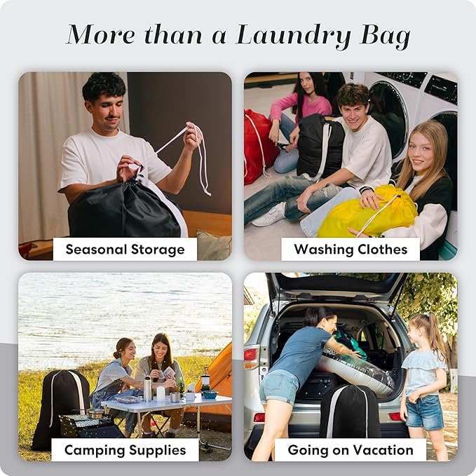 Handy Laundry Bag Shoulder Strap Extra Large - Drawstring Locking Closure, Durable Material, Heavy Duty Stitching, Hands Free Carrying - Perfect College Dorm (Black, 30" x 40")