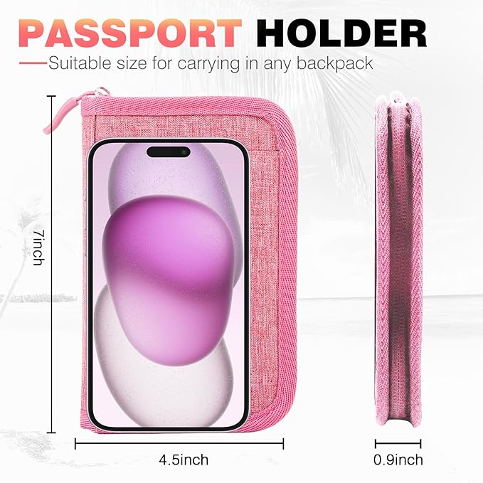 Single Passport Holder for Travel, RFID Travel Document Organizer for Women Waterproof Passport Wallet Men Portable Case for Cards, Boarding Pass, ID, Money, Tickets with Zipper