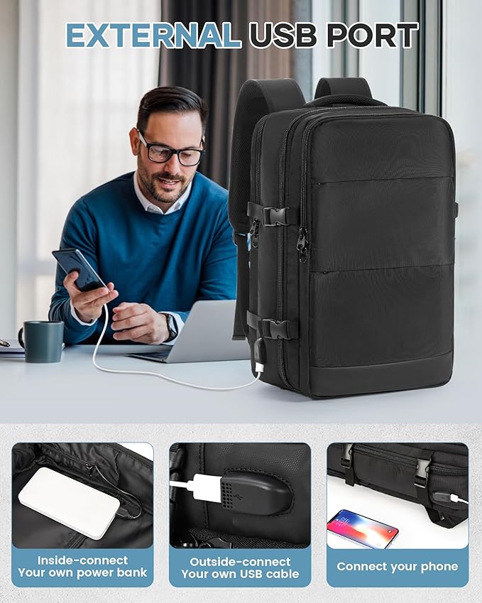 VECAVE Vacuum Travel Backpack with Pump for Women, Personal Item Carry on Backpacks Flight Approved 18x14x8 inches for Men,Laptop Waterproof Work Compression bags Casual Daypack,Black.