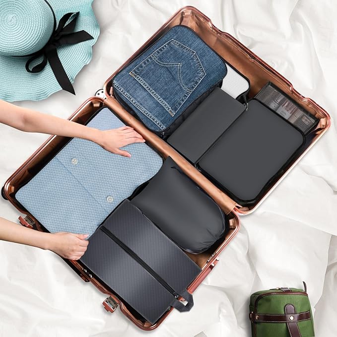 8 Set Packing Cubes for Travel Essentials, Organizers for Suitcase and Luggage in 4 Sizes, Luggage Organizer with Toiletries/Laundry/Shoes/Sock Bags (Grey)