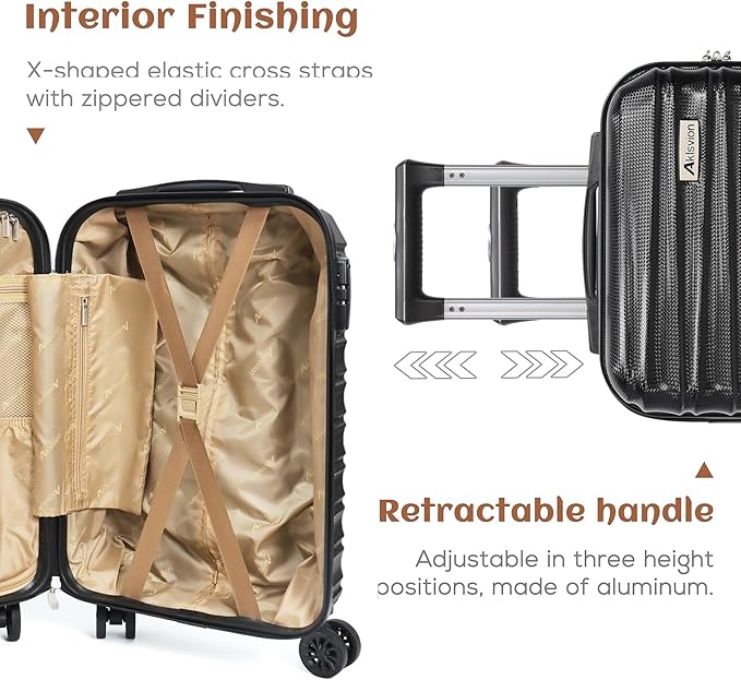 Luggage Set 3 Piece Luggage Set ABS hardshell Spinner Wheels Luggage Carry on Suitcase with Weekender bag & Toiletry bag(Black)
