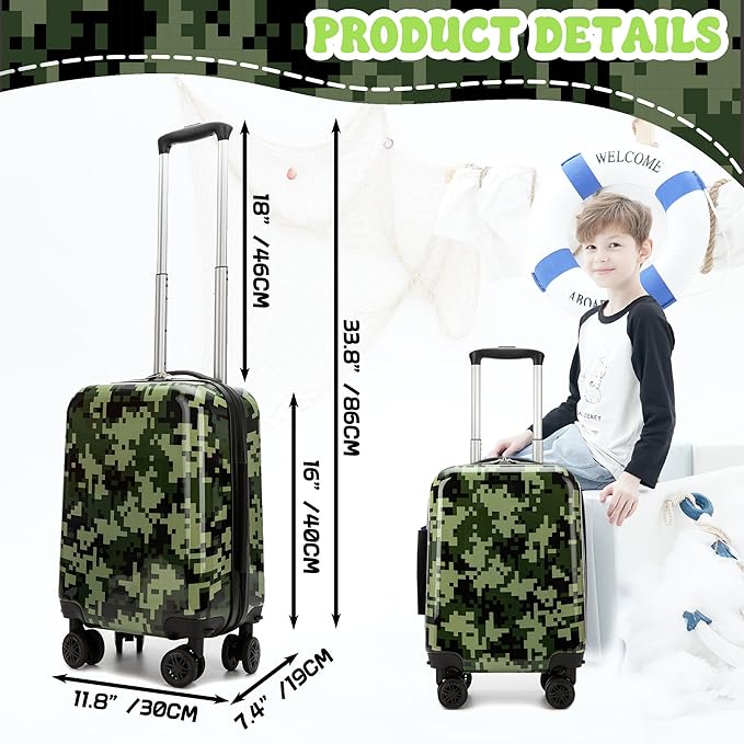 Kid's Luggage Set 2 Piece Suitcase Set 16" Hardside Luggage with Spinner Wheels Girls Carry on Toddler Travel Rolling Suitcase with Neck Pillow Airline Approved