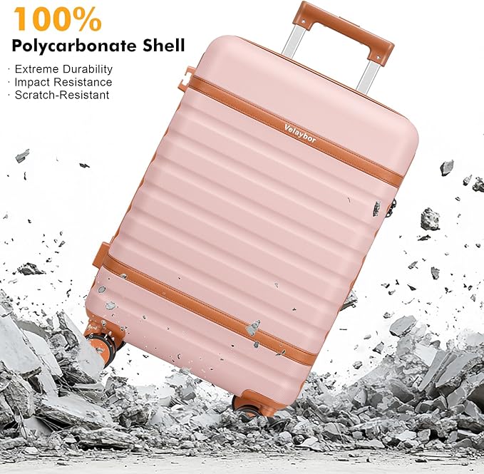 Luggage Sets 3 Piece with Spinner Wheels, Lightweight PC Hardside Suitcase with TSA Lock & YKK Zippers, 20 Inch Carry On Luggage with Travel Bag for Men and Women, Pink