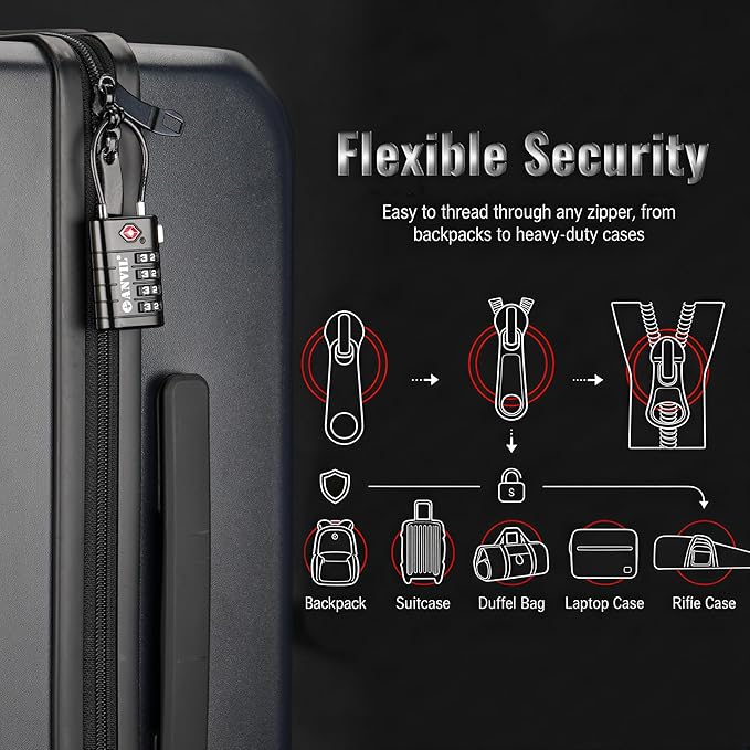 ANVIL 4 Digit Luggage Locks, TSA Locks for Luggage, Advanced TSA008 core, Alert Indicator for Your Travel Lock, Suitcase Lock. (4, Black)