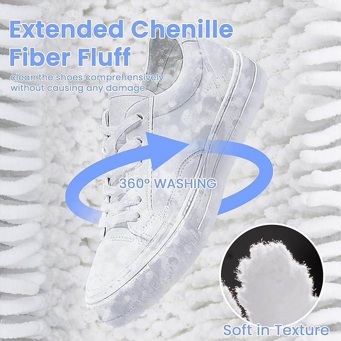 2Pcs Shoe Washing Machine Bag, Sneaker Laundry Bag for Washing Machine, Extra Long and Thick Microfibre Fluff, Reusable for Washer and Dryer (2pcs, White-blue)