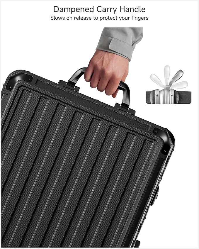 LUGGEX Checked Suitcase with Spinner Wheels, 8010S Aluminum Frame Zipperless Polycarbonate Hard Shell Suitcase (ZX-Core, Black, 30 Inch)