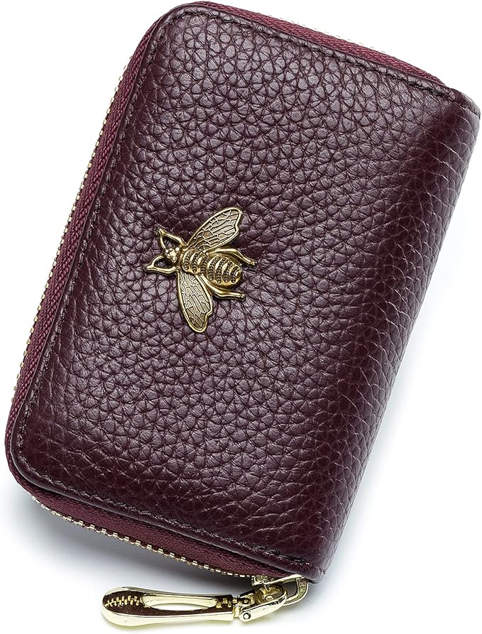 imeetu RFID Credit Card Holder, Small Leather Zipper Card Case Wallet for Women