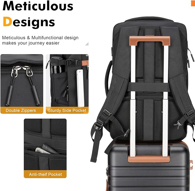 Luggage Sets 3 Piece with Spinner Wheels, Lightweight PC Hardside Suitcase with TSA Lock & YKK Zippers, 20 Inch Carry On Luggage with Travel Bag for Men and Women, Black