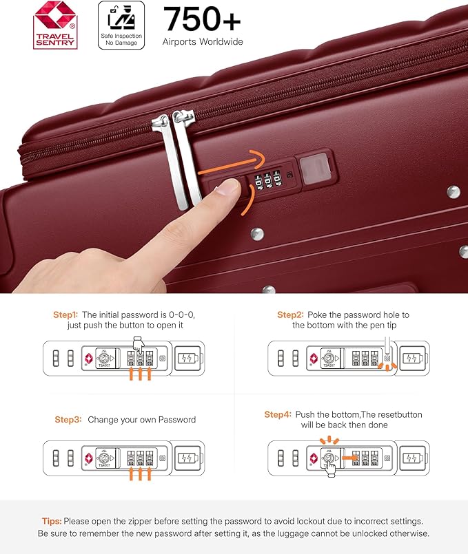 20IN Carry On Luggage,Top Opening Aluminum Frame Hardside 100% PC Airline Approved Suitcase -with TSA Lock,Cup Holder,USB Charge,Side Pothook, 360°Spinner Wheels-Wine Red