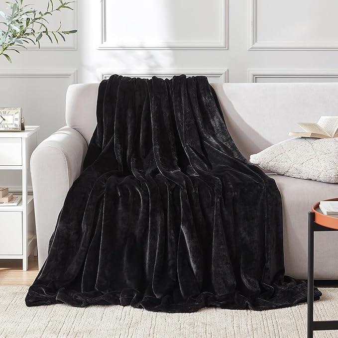 Hansleep Fleece Black King Blanket, Super Soft Flannel Fuzzy Plush Cozy Blanket for All Seasons, Black, King 90x108 Inches
