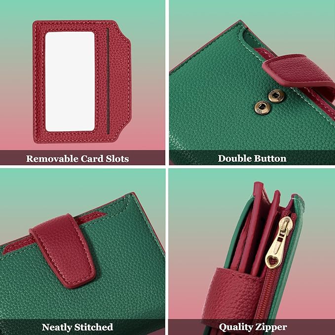 Airkit Small Wallet Women RFID Blocking Soft Leather Bifold Compact Card Holder Wallet for Women with Zipper Coin Pocket 4 ID Window