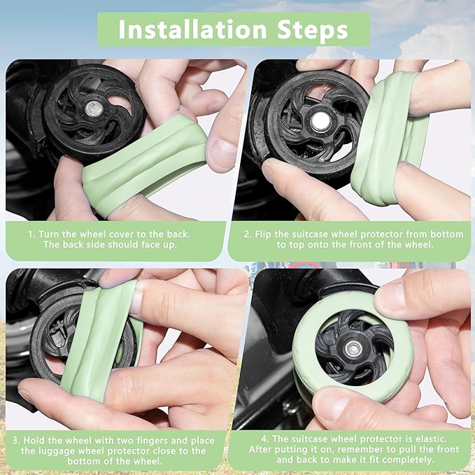 8 Pcs Upgraded Luggage Wheel Covers, Suitcase Protector, Wear-Resistant Anti-Noise Silicone Wheel Covers for 2-2.4” Spinner Wheels, Travel Accessories for Carry On Luggage (Green, Small)