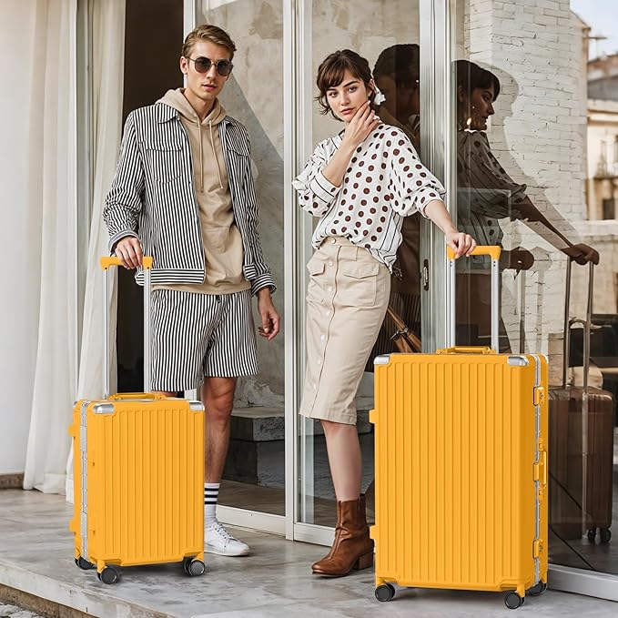AnyZip Luggage Sets 2 Piece Aluminum Frame Carry On and Checked Suitcase PC ABS Hard Shell TSA Lock No Zipper(Orange, 20/28)