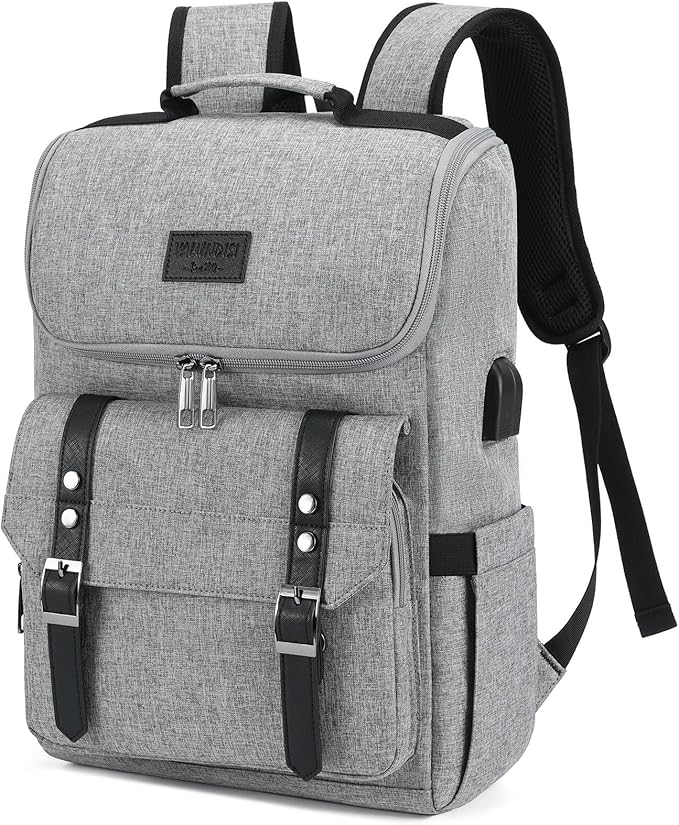 YALUNDISI Vintage Backpack Travel Laptop Backpack with usb Charging Port for Women & Men College Backpack Fits 15.6 Inch Laptop Grey Brown