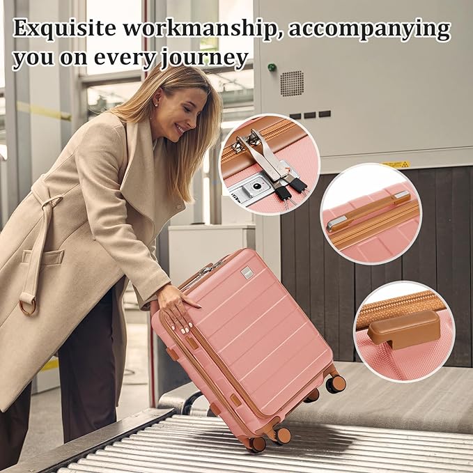 imiomo Carry on Luggage Airline Approved with Front Pocket and USB Port, Hard Shell 20 Inch Travel Carry-on Suitcase with Spinner Wheels and TSA Lock, Pink