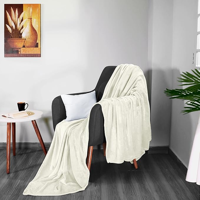 Utopia Bedding Fleece Blanket King Size Ivory 300GSM Luxury Fuzzy Soft Anti-Static Microfiber Bed Blanket (90x102 Inch)