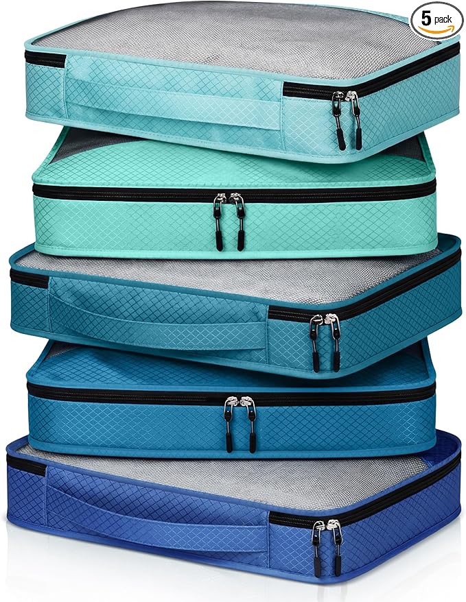 5 Pcs Packing Cubes for Suitcase Large Travel Cubes Carry on Luggage Organizer Bags for Clothes Accessories(M,Blue)