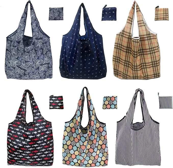 6 Pack Reusable Grocery Bags Heavy Duty with Handles, Reusable Shopping Bags for Women, Foldable, Washable for Store, Travel