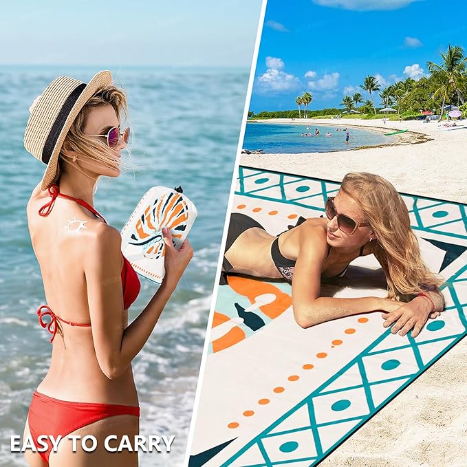 Beach Blanket Waterproof Sandproof Extra Large Beach Mat 79" X 83"/120"x108"for 1-8 Adults Quick Drying Durable Outdoor Picnic Mat for Beach Travel Camping Hiking
