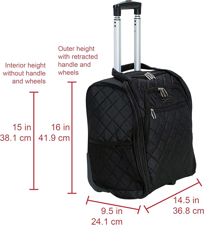 Rockland Melrose Upright Wheeled Underseater Carry-On Luggage, Black, 15-Inch
