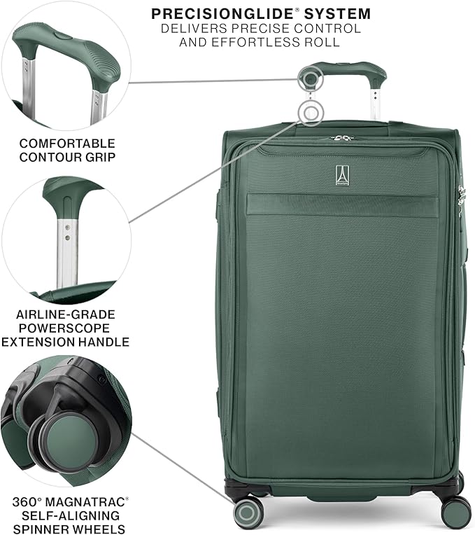 Travelpro VersaPack+ Lightweight Softside Expandable Checked Luggage, 8 Spinner Suitcase, TSA Lock, Men and Women, Checked Large 29-Inch, Desert Sage Green