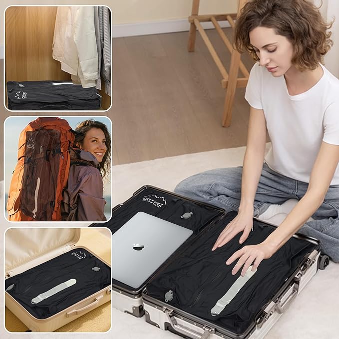 ONTYZZ Vacuum Bags for Travel, Reusable Vacuum Compression Bag, Recycled IPX8 Waterproof Space Saver Bag for Luggage/Camping/Home Storage (1 Pack NO Pump-Black)