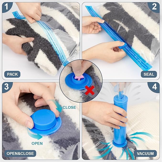 15 Jumbo Vacuum Storage Bags, Vacuum Seal Bags for Clothing Space Saver Compression Storage Bag with Hand Pump Extra Large for Clothing Travel Comforters Blankets Pillow Bedding Duvets Clothes