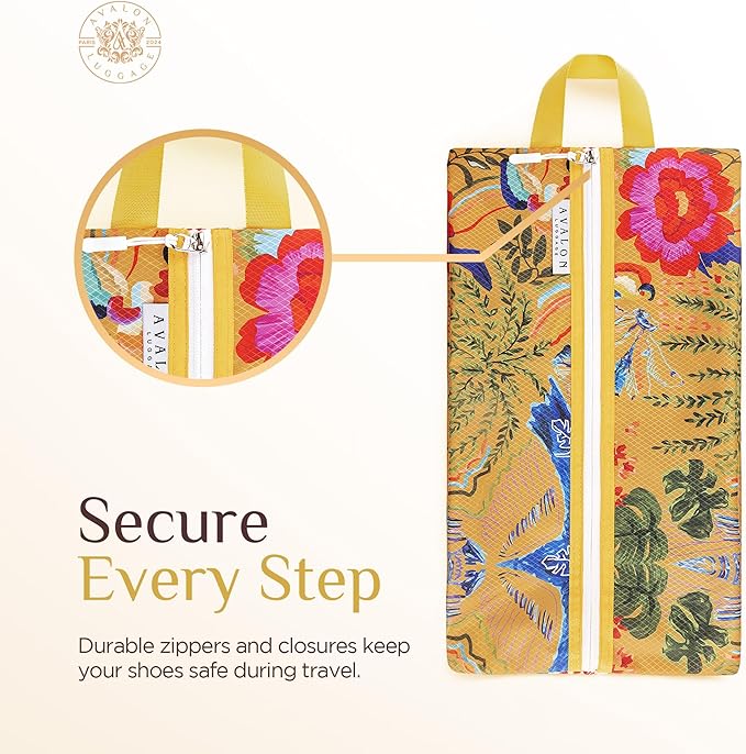 Shoe Bags for Travel - Footwear Organizer for Suitcases, Gym, Work Trips (Yellow Flower)