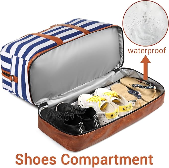 Weekender Bag for Women, Large Overnight Bag Canvas Travel Duffel Bag Carry On Tote with Shoe Compartment 21" 3Pcs Set