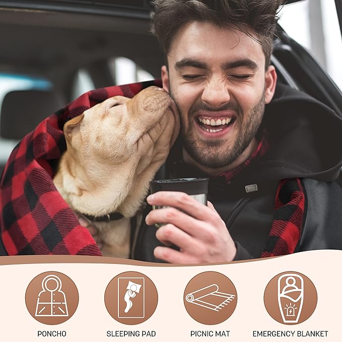 Tirrinia Waterproof Outdoor Blanket with Sherpa Lining, Windproof Triple Layers Warm Comfy Foldable for Camping Stadium, Beach, Picnic, Grass, Concerts, Car, Dog, 51''X 59'' & 59''X 80''