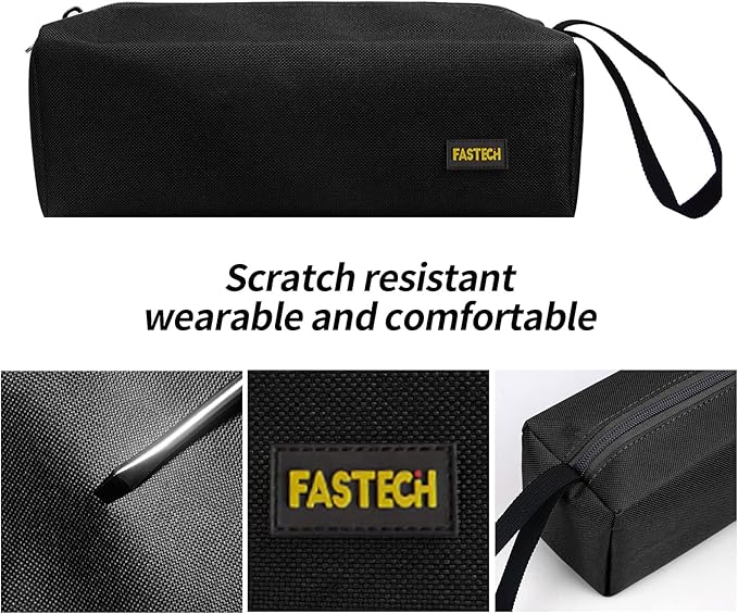 FASTECH 1-Pack Zipper Utility Tool Bag, Small Zipper Bags/Multi-Purpose Tool Pouch Tote Bags Storage Organizer for Screwdrivers, Pliers, Nut Drivers Gifts to Men/Women. (Black)