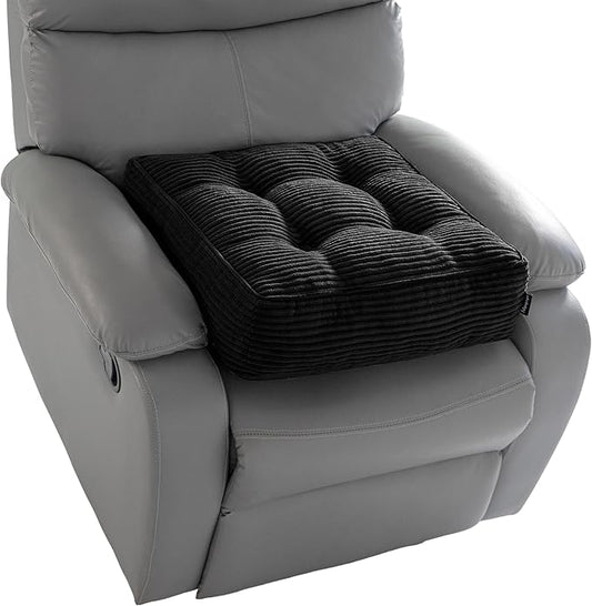 HIGOGOGO Tufted Corduroy Recliner Seat Cushion for Elderly, 20x20x6 Inch Extra Large Square Seat Cushion for Recliner Chair, Floor Pillow, Office Chair, Car, No Pressure on Thighs, Black