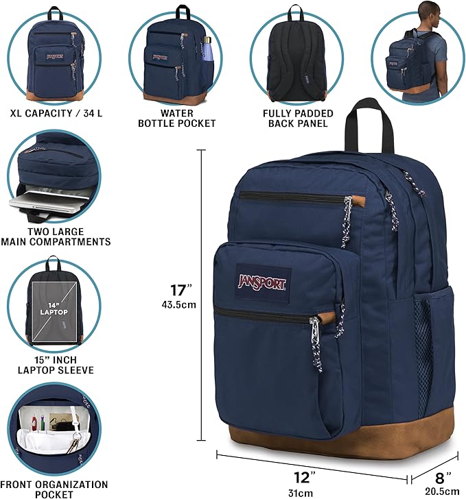 JanSport Cool Backpack, with 15-inch Laptop Sleeve - Large Computer Bag Rucksack with 2 Compartments, Ergonomic Straps, Black