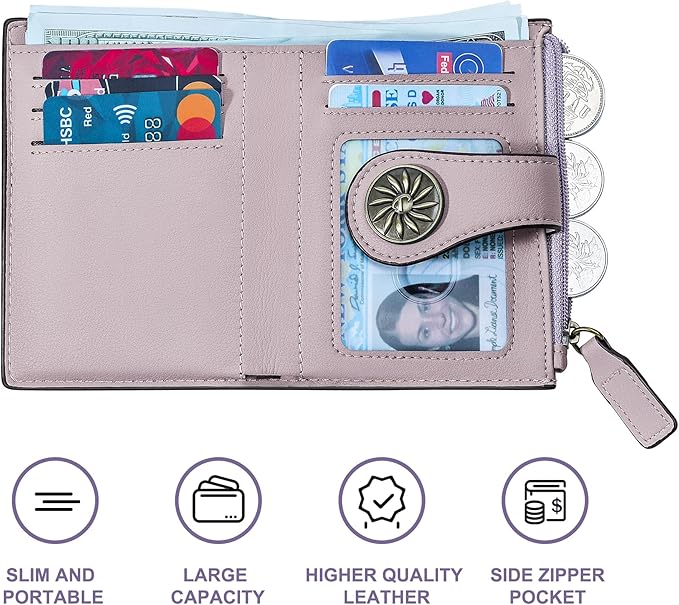 Tipmile Small Wallet for Women Bifold RFID Blocking Card Holder Leather Wallets with Zipper Coin Pocket