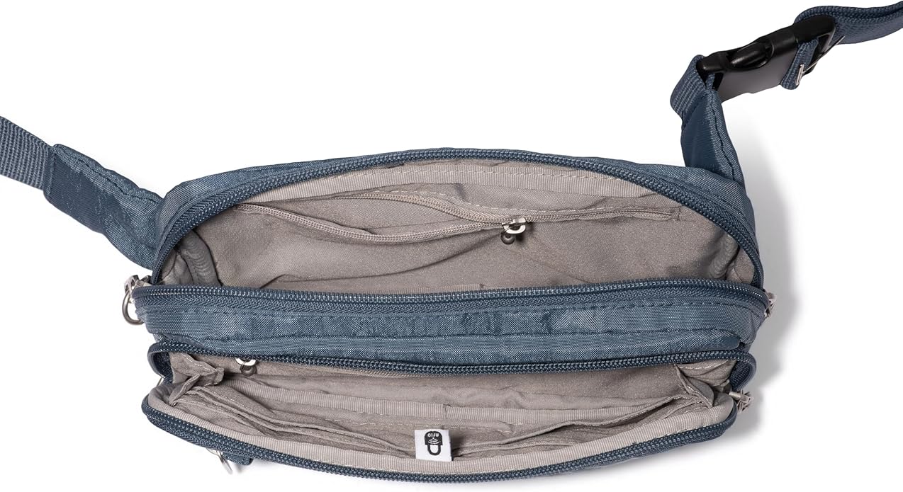 Baggallini Securtex Anti-theft Belt Bag 8.8"x5.5" Crossbody Fanny Pack for Women RFID Wallet Locking Zipper Travel Purse
