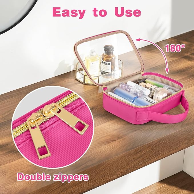 Wedama TSA Approved Toiletry Bag, 3 Pack Clear Makeup Bags with Handles, Quart Size PVC Clear Cosmetic Bags for Women and Men, Carry on Airport Airline Compliant Bag, Rose Red